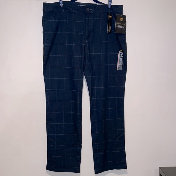 Lee Navy Windowpane Relaxed Fit Straight Leg Pants NWT 16 - Picture 9 of 15